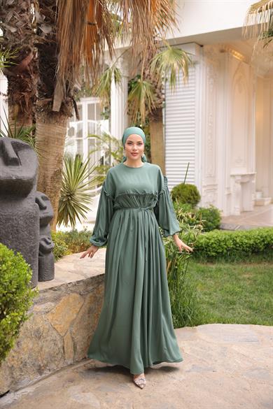 Mint Robalı Büzgülü Oversize Elbise 5093