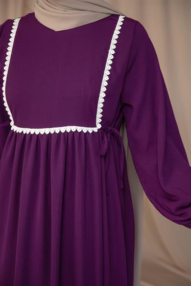 Mürdüm Dantel Detaylı Elbise 5126