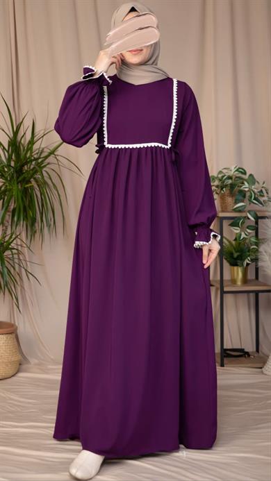 Mürdüm Dantel Detaylı Elbise 5126