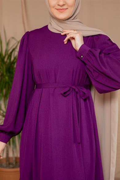 Mürdüm Eteği Nervürlü Elbise 5124