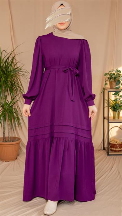 Mürdüm Eteği Nervürlü Elbise 5124