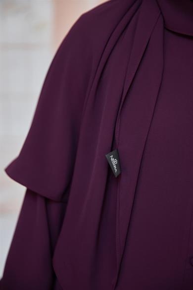 Mürdüm Kaplama Düğmeli Şallı Ferace 5117