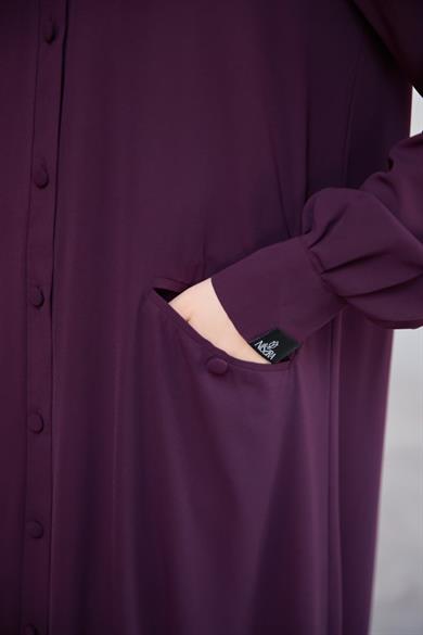 Mürdüm Kaplama Düğmeli Şallı Ferace 5117