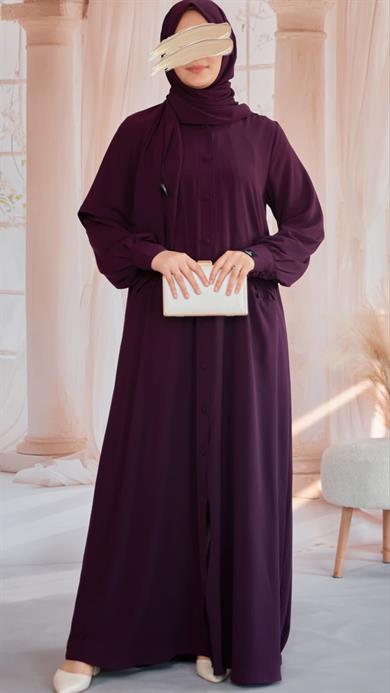 Mürdüm Kaplama Düğmeli Şallı Ferace 5117