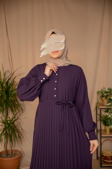 Mürdüm Pliseli elbise 5129