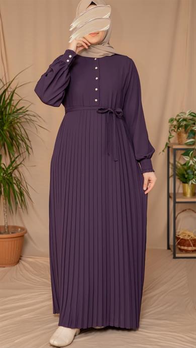 Mürdüm Pliseli elbise 5129