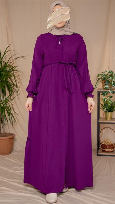 Mürdüm Yanları Katlı Kroş Elbise 5123