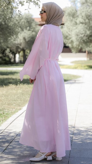 Pembe Önü Pelerinli Oversize Elbise 5156