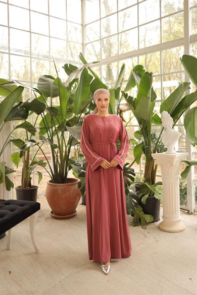 Pudra Gizli Patlı Biyeli Abaya Kol Ferace 5058