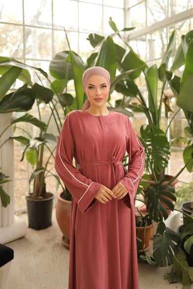 Pudra Gizli Patlı Biyeli Abaya Kol Ferace 5058