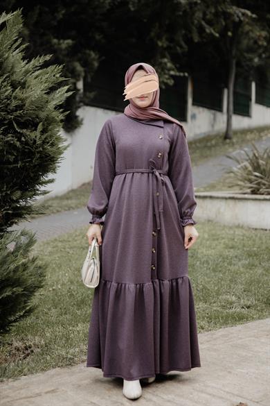 Pudra Yandan Düğmeli Elbise Nsr 5113