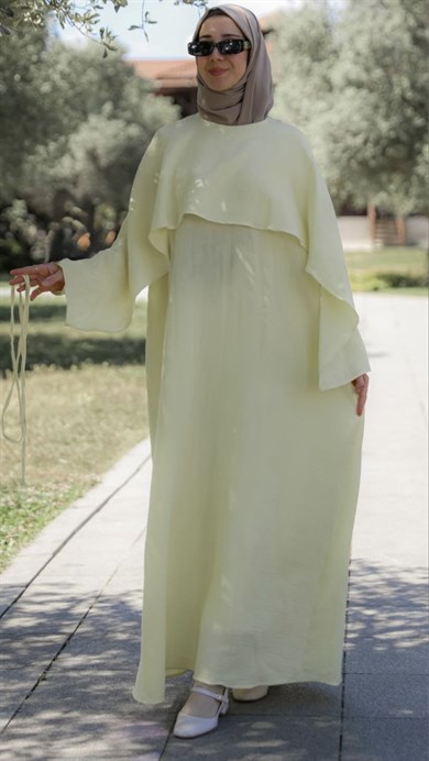 Sarı Önü Pelerinli Oversize Elbise 5156
