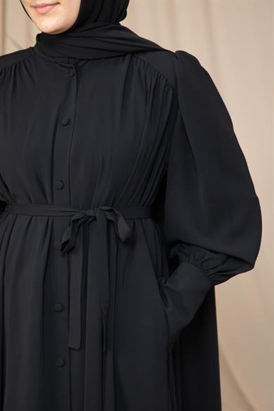 Siyah Boydan Kaplama Düğmeli Ferace 5130