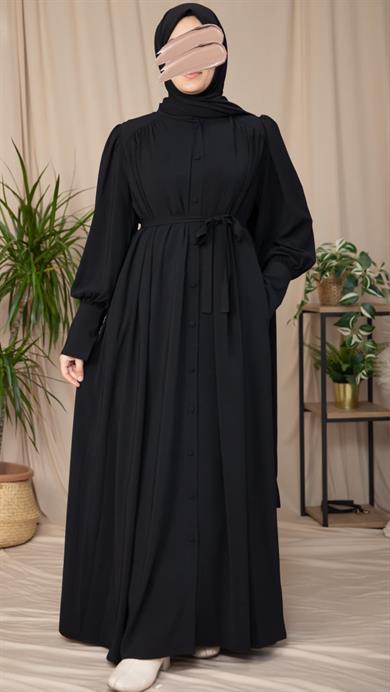 Siyah Boydan Kaplama Düğmeli Ferace 5130