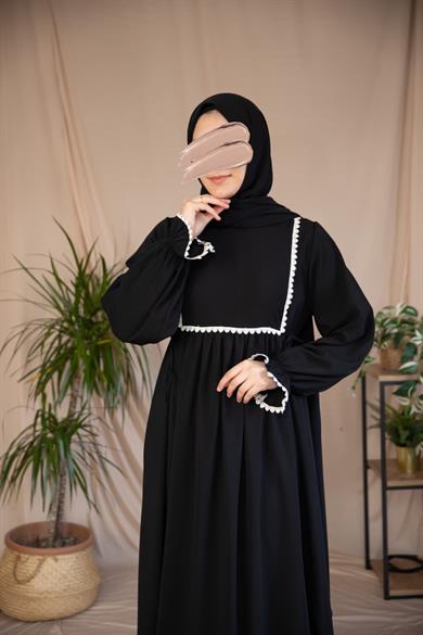 Siyah Dantel Detaylı Elbise 5126