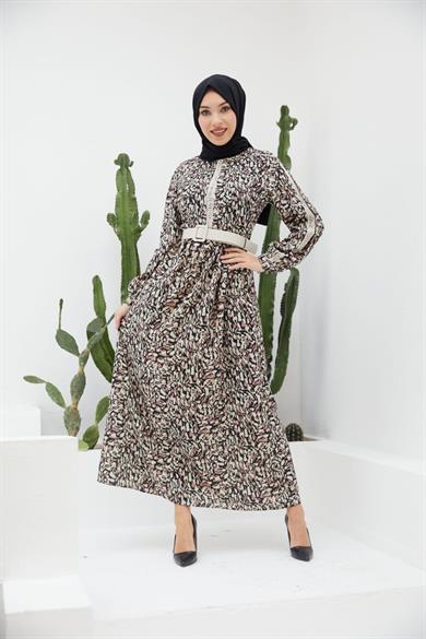 Siyah Dokuma Kol Detaylı Uzun Tesettür Elbise Fdl1409