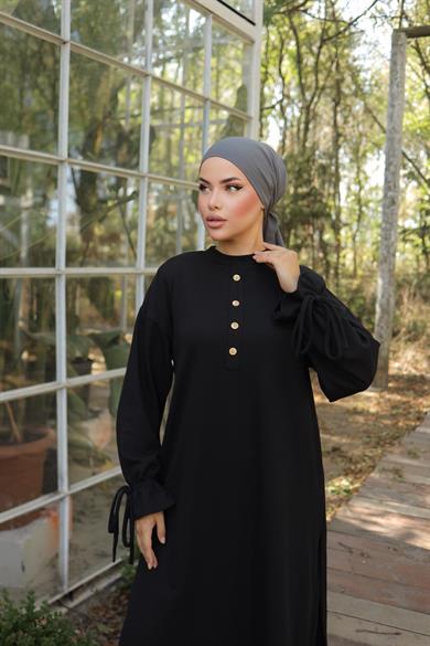 Siyah Düğme Detaylı Örme Pantolon Takım 6020