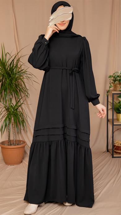 Siyah Eteği Nervürlü Elbise 5124