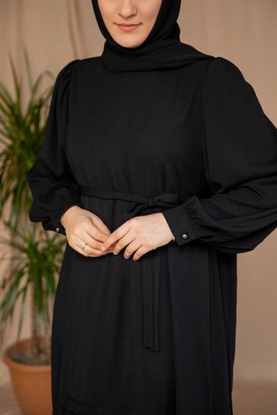 Siyah Eteği Nervürlü Elbise 5124