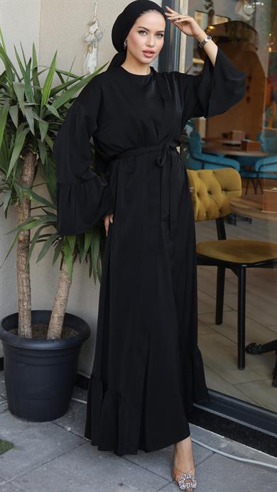 Siyah Fırfırlı İkili Takım Abaya 5038