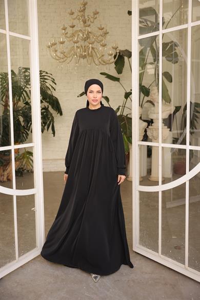 Siyah Fırfırlı Robalı Elbise 5062