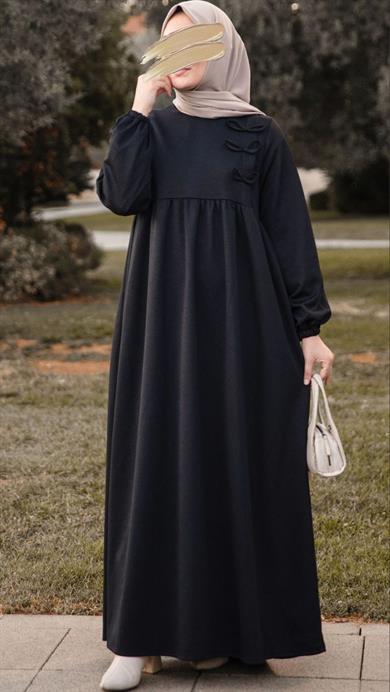 Siyah Fiyonlu Elbise Nsr 5109