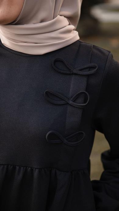 Siyah Fiyonlu Elbise Nsr 5109