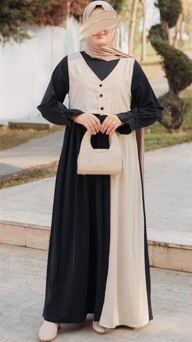 Siyah Garnili Yelek Görünümlü Elbise 5120