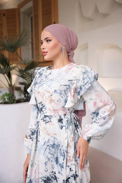 Siyah Jessica Kumaş Uzun Kollu Yandan Bağlamalı Tesettür Elbise Fndl1868