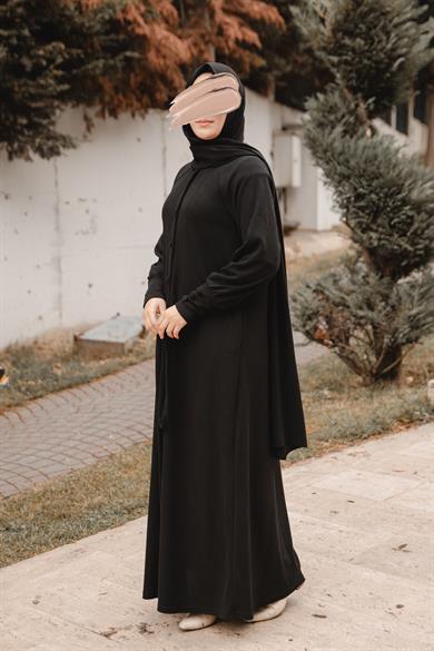 Siyah Kaplama düğmeli Elbise Nsr 5107
