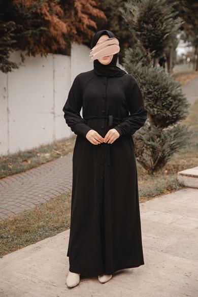 Siyah Kaplama düğmeli Elbise Nsr 5107