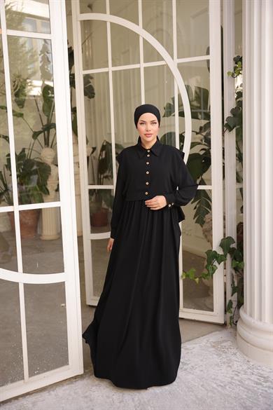 Siyah Önlüklü Medine İpeği Elbise 5065