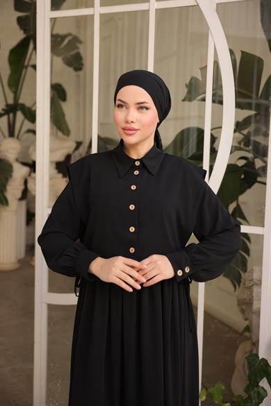 Siyah Önlüklü Medine İpeği Elbise 5065