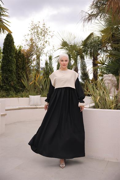 Siyah Önlüklü Oversize Elbise 5095