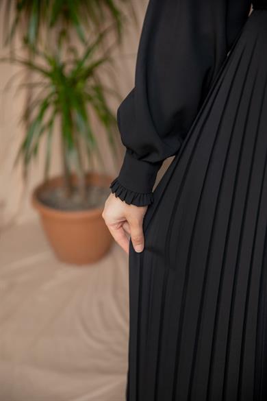 Siyah Pliseli elbise 5129