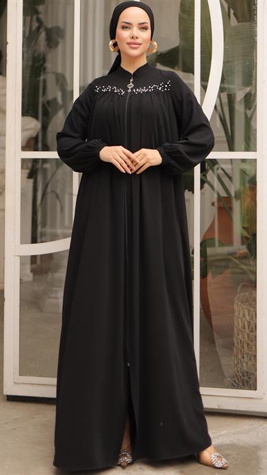 Siyah Robalı Boncuklu Ferace 5016
