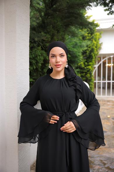 Siyah Şifon Elbise 5088