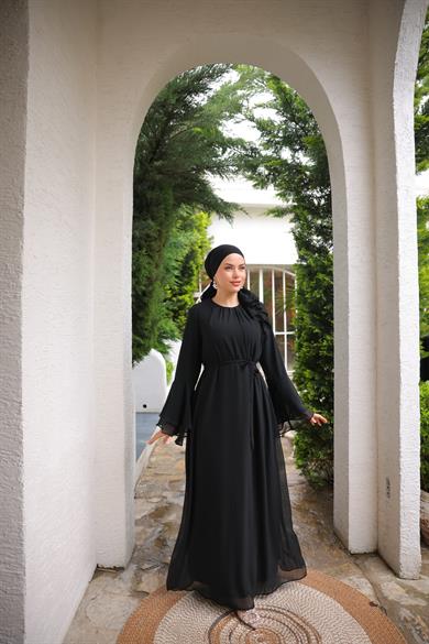 Siyah Şifon Elbise 5088