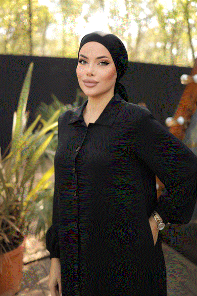 Siyah Tam Boy Düğmeli Ferace 5000