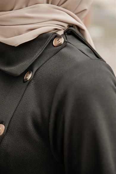 Siyah Yandan Düğmeli Elbise Nsr 5113