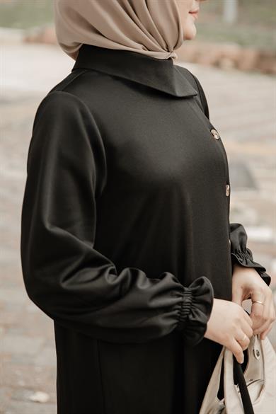 Siyah Yandan Düğmeli Elbise Nsr 5113