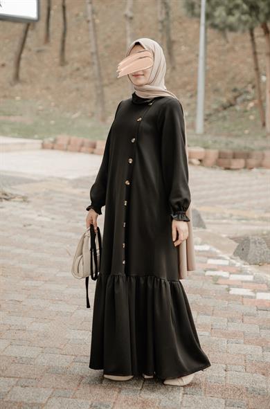 Siyah Yandan Düğmeli Elbise Nsr 5113