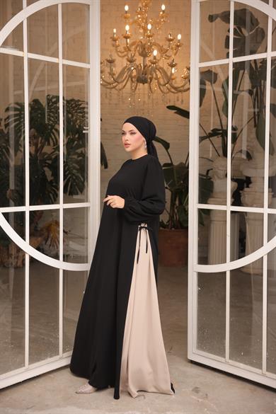 Siyah Yandan Garnili Elbise 5061