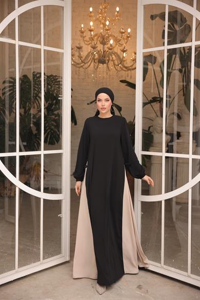 Siyah Yandan Garnili Elbise 5061