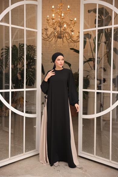 Siyah Yandan Garnili Elbise 5061