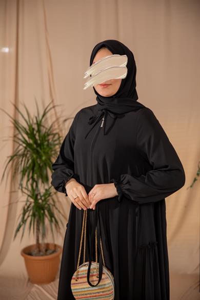 Siyah Yanları Katlı Kroş Elbise 5123