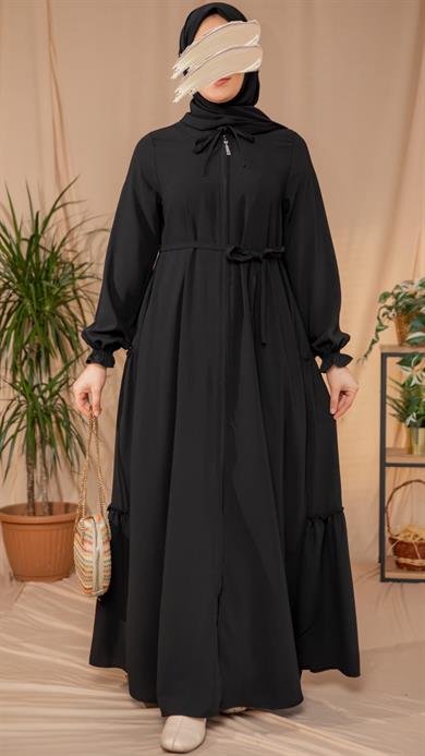 Siyah Yanları Katlı Kroş Elbise 5123