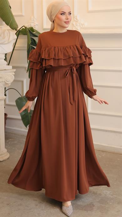 Taba Çift Fırfırlı Elbise 5068