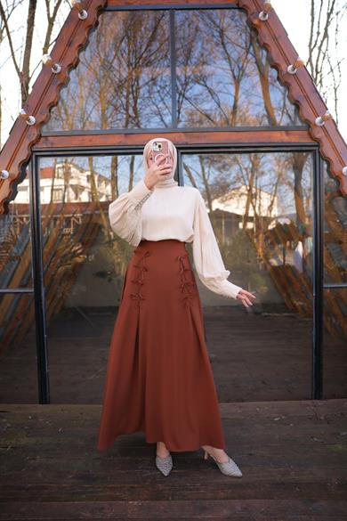 Taba Fiyonklu Keten Etek 7554
