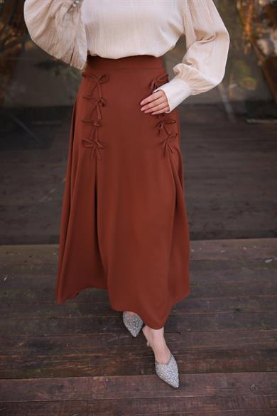 Taba Fiyonklu Keten Etek 7554